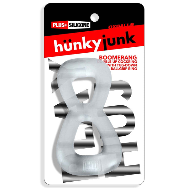 BOOMERANG Double-Ring Cockring & Nut-Tugger - Clear Steam