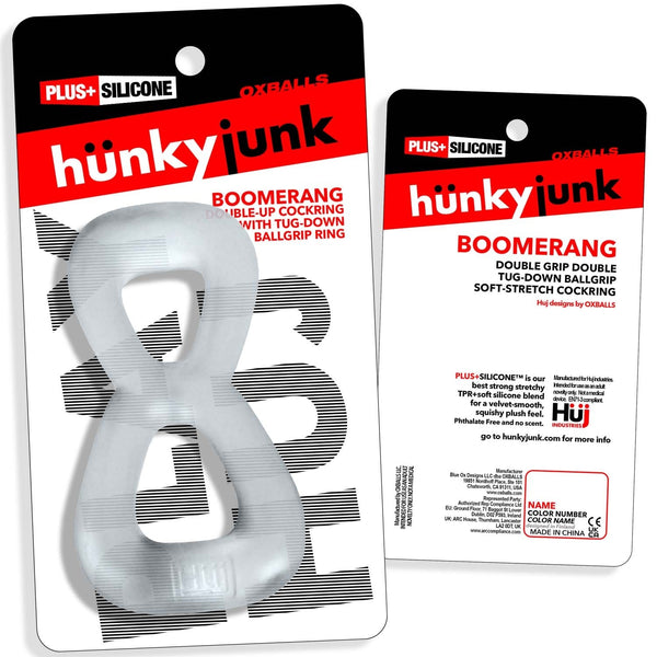 BOOMERANG Double-Ring Cockring & Nut-Tugger - Clear Steam