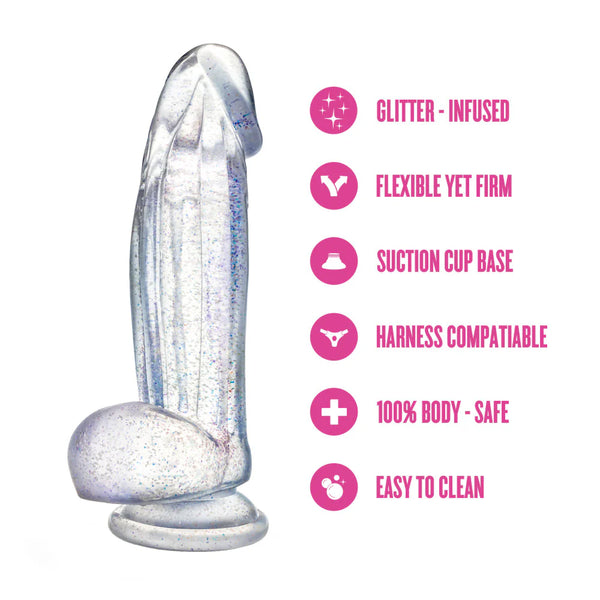 Naturally Yours Bling 7.5" Glitter Cock - Sparkling Clear