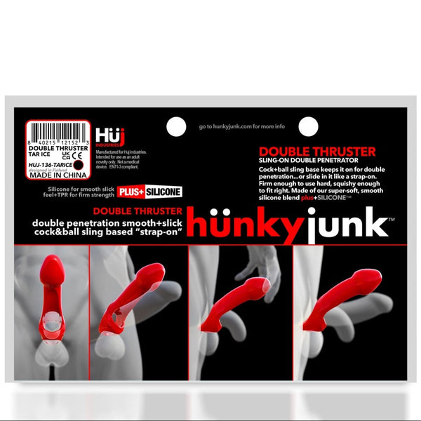 DOUBLE THRUSTER Double Penetration Cock & Ball Sling "Strap On" - Tar Ice