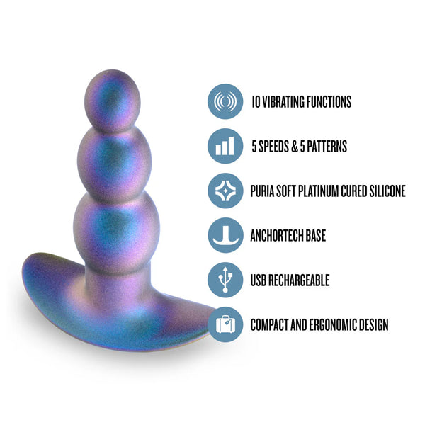 Anal Adventures Matrix The Expedition Platinum-Cured Rechargeable Vibrating Anal Plug With AnchorTech™ Base -Lunar Blue