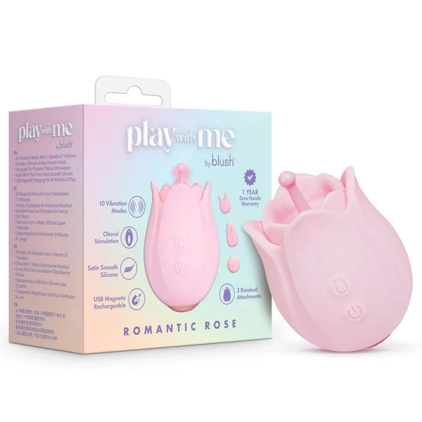 Play With Me Romantic Rose Rechargeable Vibrator With Rosebud Attachment Heads