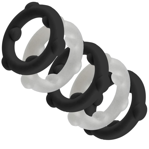 GEARHEADS 5-pack Ultra-Play Liquid Silicone Cockrings - Vapor/Black