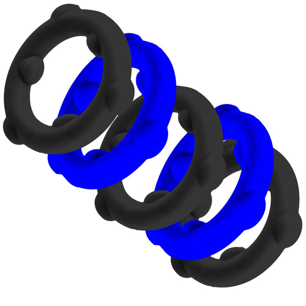 GEARHEADS 5-pack Ultra-Play Liquid Silicone Cockrings - Glacier/Black