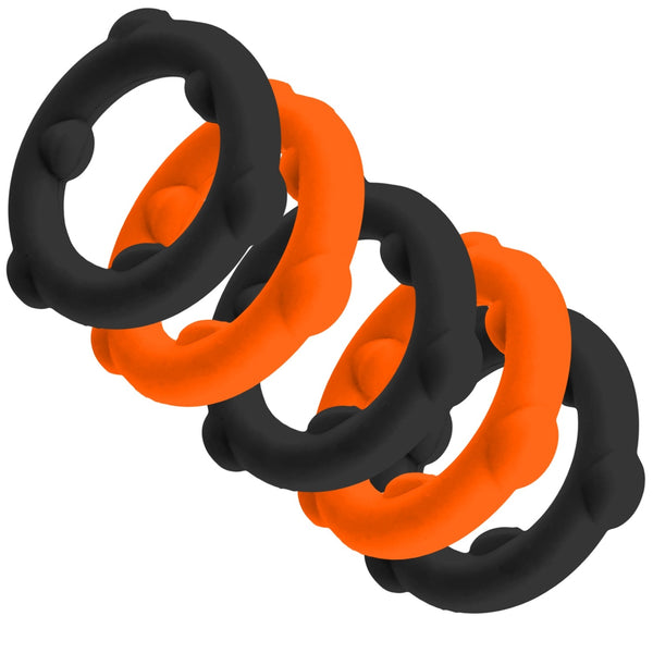 GEARHEADS 5-pack Ultra-Play Liquid Silicone Cockrings - Orange/Black