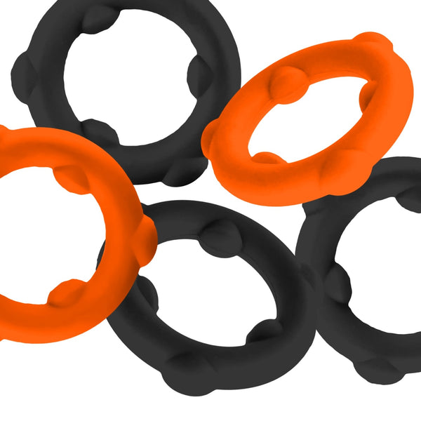 GEARHEADS 5-pack Ultra-Play Liquid Silicone Cockrings - Orange/Black