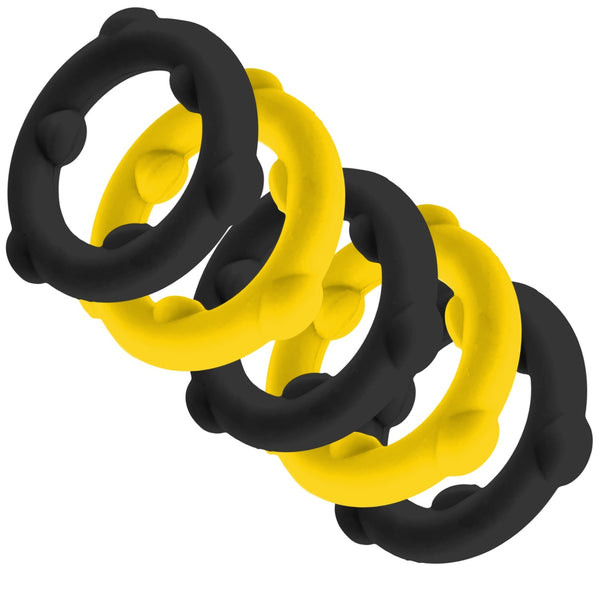 GEARHEADS 5-pack Ultra-Play Liquid Silicone Cockrings - Yellow/Black