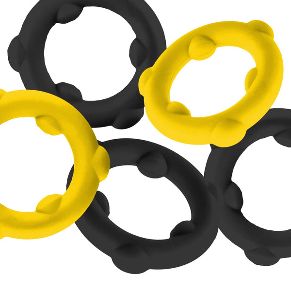 GEARHEADS 5-pack Ultra-Play Liquid Silicone Cockrings - Yellow/Black