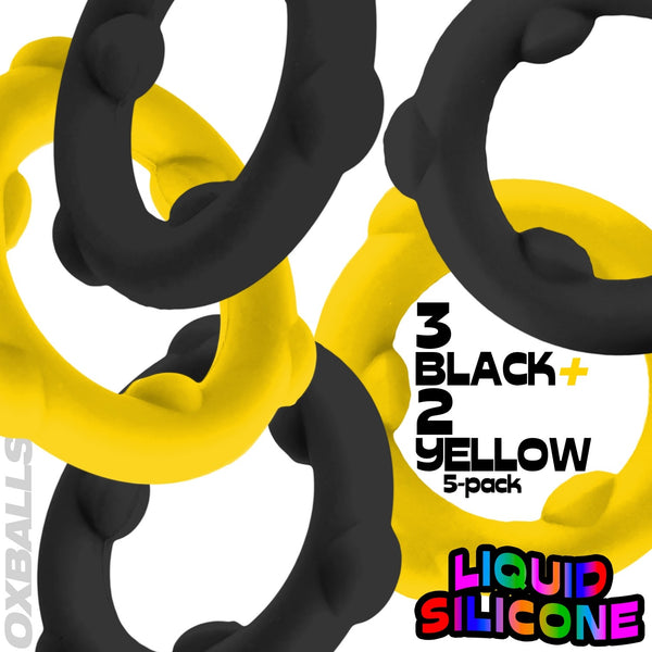 GEARHEADS 5-pack Ultra-Play Liquid Silicone Cockrings - Yellow/Black