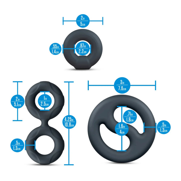 Performance Plus Throttle Platinum-Cured Silicone 3 Piece Cock Ring & Ball Stretcher Set