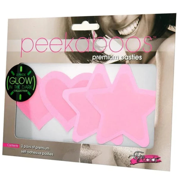 Pink Glow In The Dark Hearts & Stars Nipple Pasties