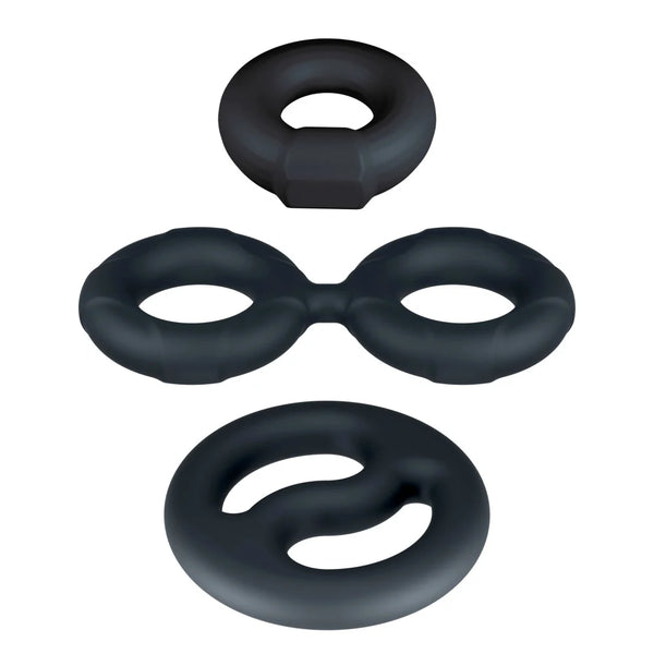 Performance Plus Throttle Platinum-Cured Silicone 3 Piece Cock Ring & Ball Stretcher Set