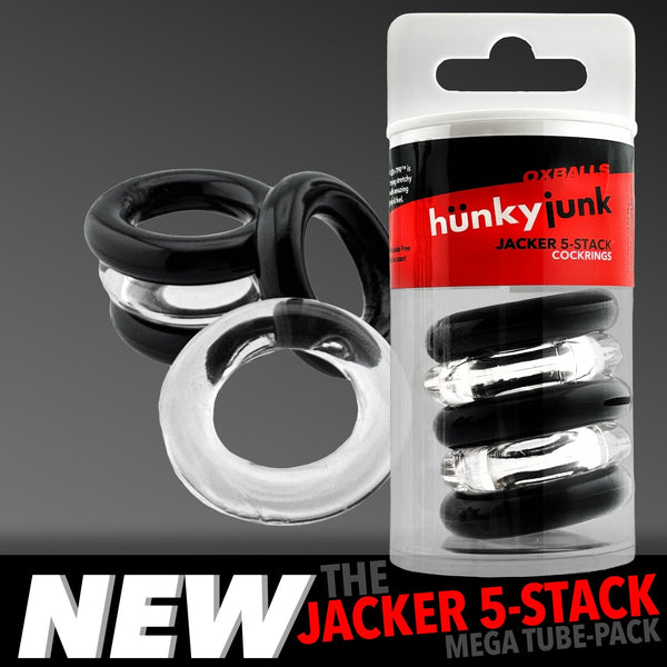 JACKER 5-STACK Mega Tube Pack Cockrings - Black/Clear