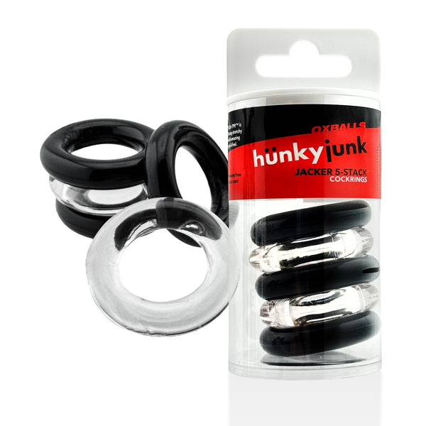 JACKER 5-STACK Mega Tube Pack Cockrings - Black/Clear