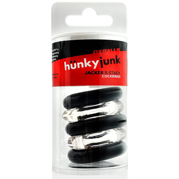 JACKER 5-STACK Mega Tube Pack Cockrings - Black/Clear