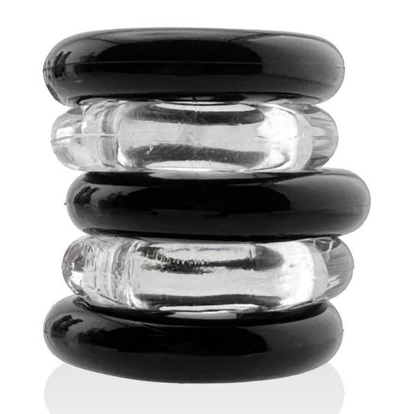 JACKER 5-STACK Mega Tube Pack Cockrings - Black/Clear