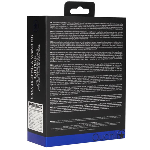 Ouch! Remote Controlled E-Stim & Vibrating Butt Plug with Cock Ring