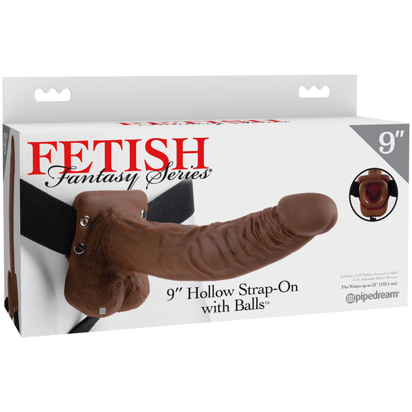 Fetish Fantasy Series 9" Hollow Strap-On with Balls - Brown
