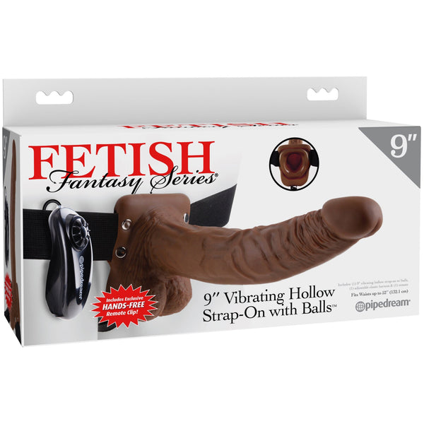 Fetish Fantasy Series 9" Vibrating Hollow Strap-On with Balls - Brown