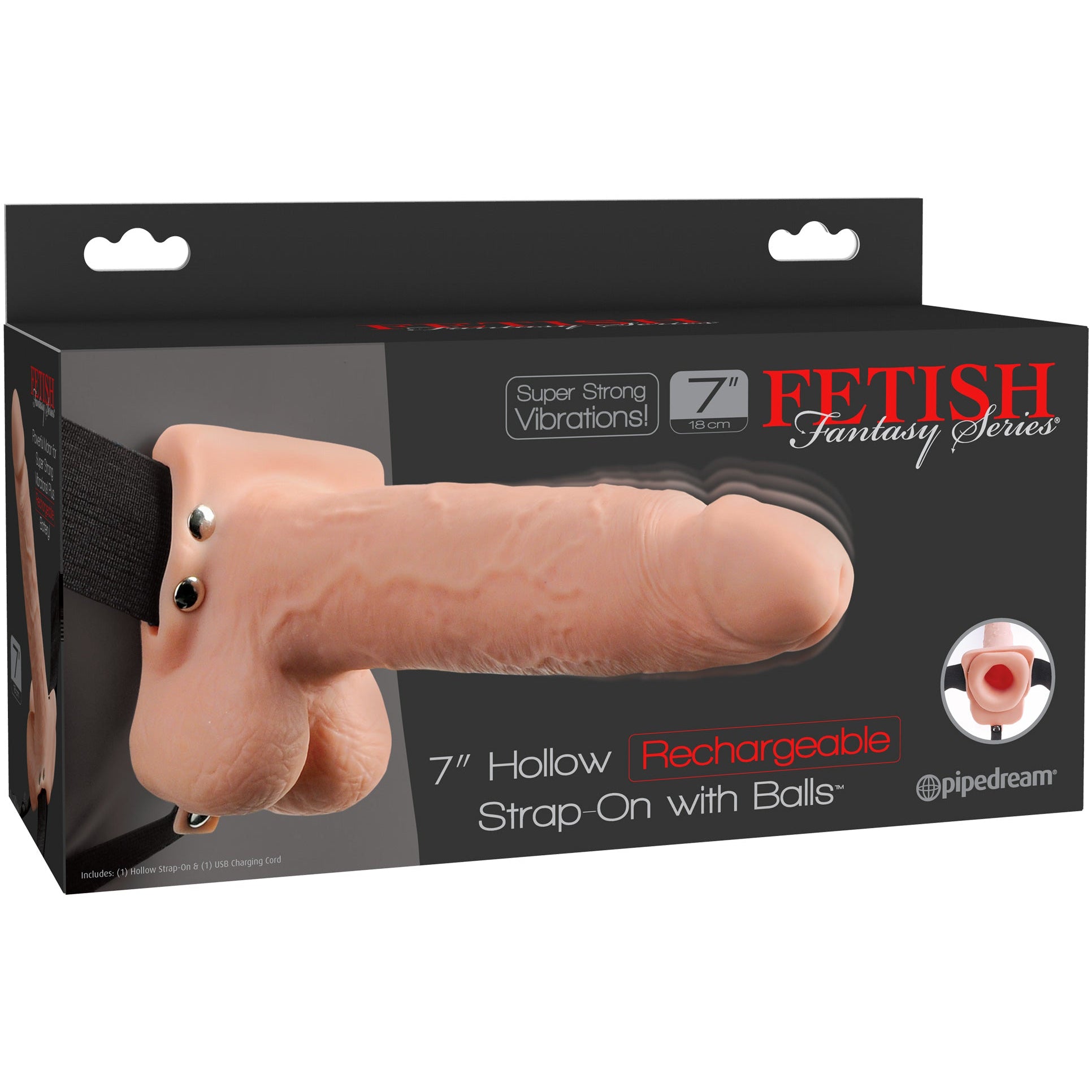 Fetish Fantasy Series 7" Rechargeable Hollow Strap-On with Balls - Light