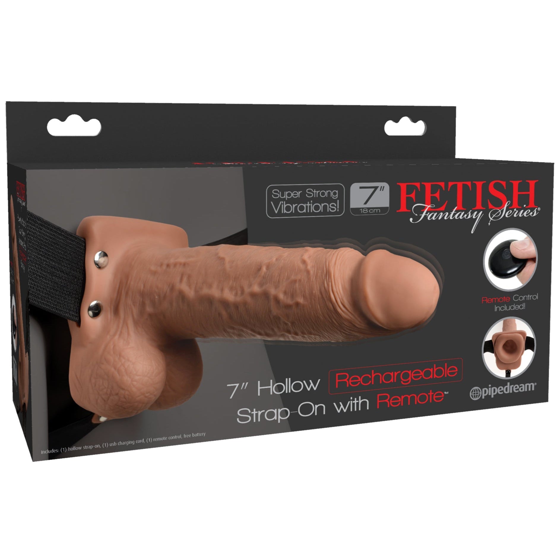 Fetish Fantasy Series 7" Rechargeable Hollow Strap-On with Remote - Tan