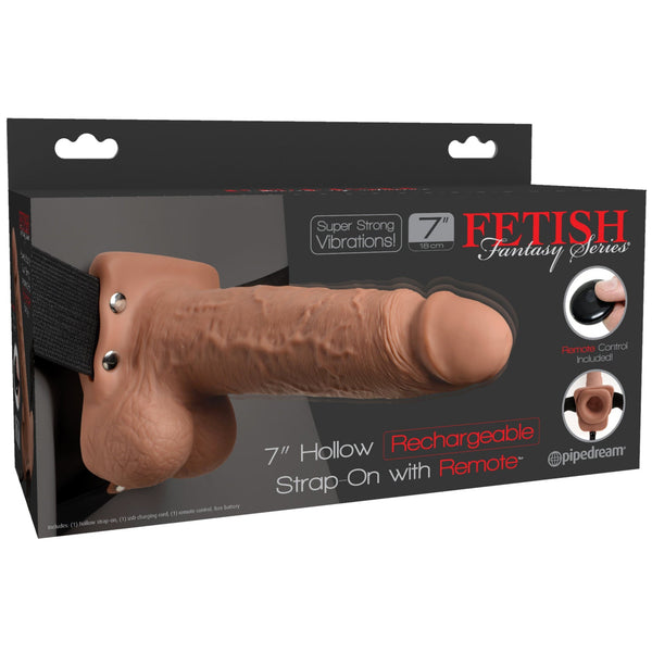 Fetish Fantasy Series 7" Rechargeable Hollow Strap-On with Remote - Tan