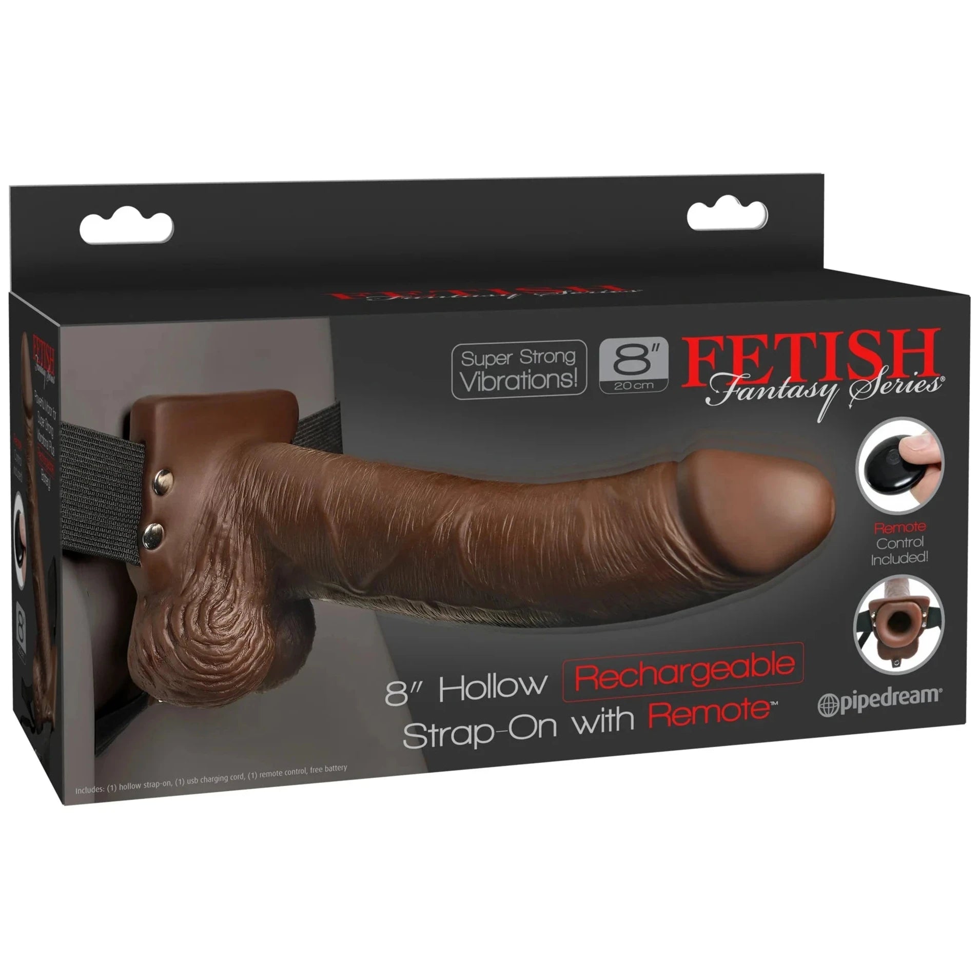 Fetish Fantasy Series 8" Rechargeable Hollow Strap-On with Remote - Brown