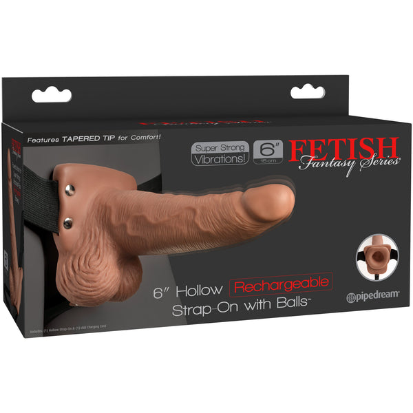 Fetish Fantasy Series 6" Rechargeable Hollow Strap-On with Balls - Tan