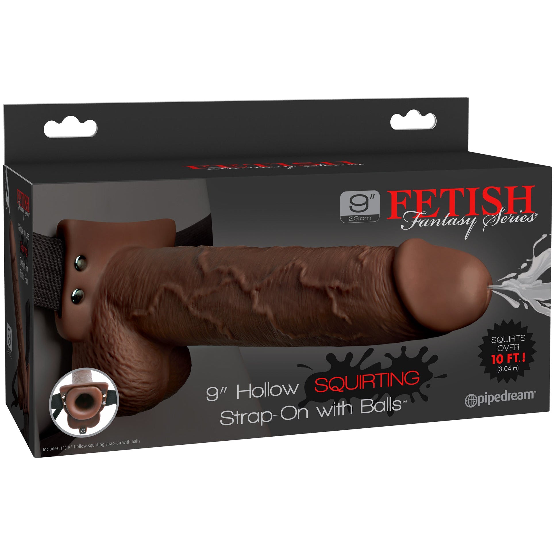 Fetish Fantasy Series 9" Squirting Hollow Strap-on with Balls - Brown