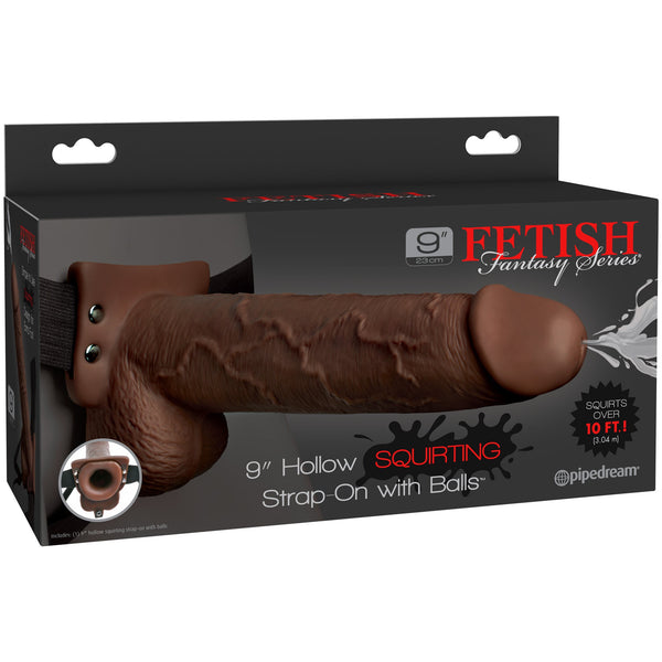 Fetish Fantasy Series 9" Squirting Hollow Strap-on with Balls - Brown