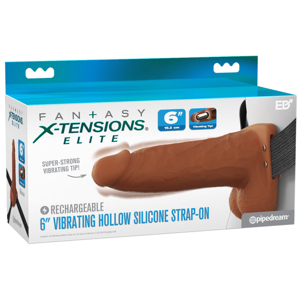 Fantasy X-Tensions Elite 6" Vibrating Hollow Silicone Strap-On - Brown