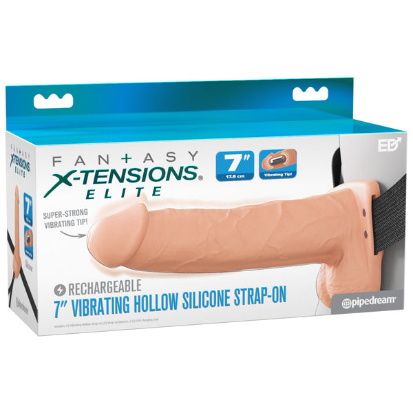 Fantasy X-Tensions Elite 7" Vibrating Hollow Silicone Strap-On - Light