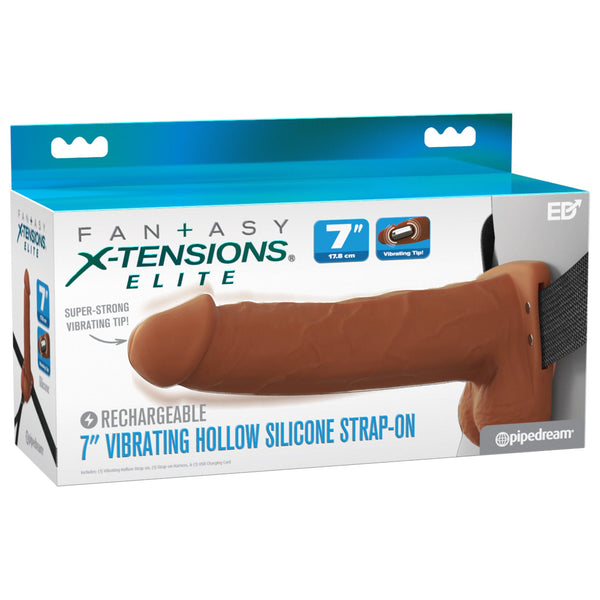 Fantasy X-Tensions Elite 7" Vibrating Hollow Silicone Strap-On - Brown