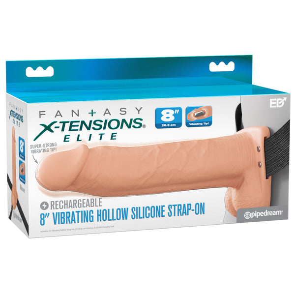 Fantasy X-Tensions Elite 8" Vibrating Hollow Silicone Strap-On - Light