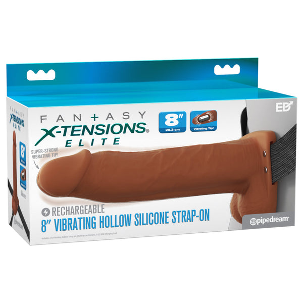 Fantasy X-Tensions Elite 8" Vibrating Hollow Silicone Strap-On - Brown