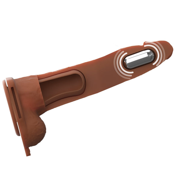 Fantasy X-Tensions Elite 8" Vibrating Hollow Silicone Strap-On - Brown