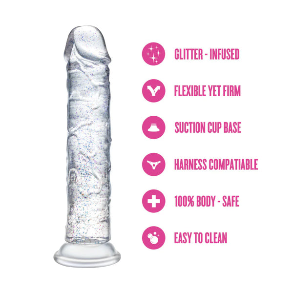 Naturally Yours Glamor 7" Glitter Cock  - Sparkling Clear