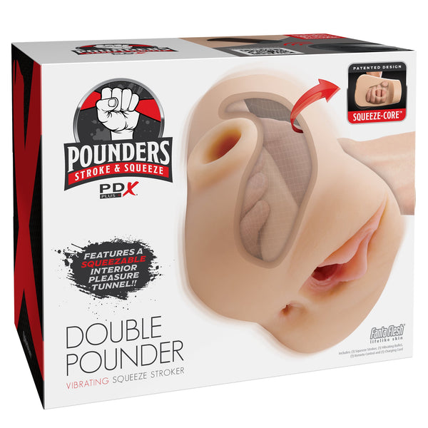 PDX Plus Double Pounder Vibrating Squeeze Stroker with Remote - Light