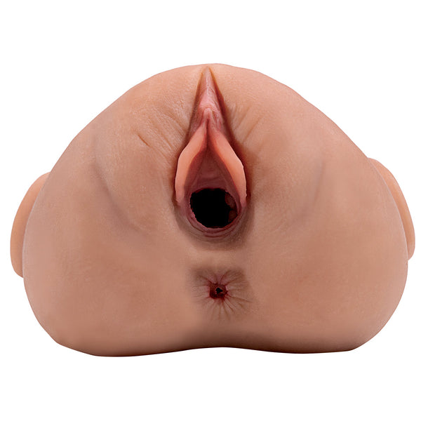 PDX Plus Double Pounder Vibrating Squeeze Stroker with Remote - Brown