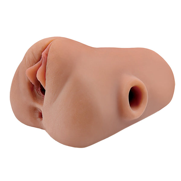 PDX Plus Double Pounder Vibrating Squeeze Stroker with Remote - Brown