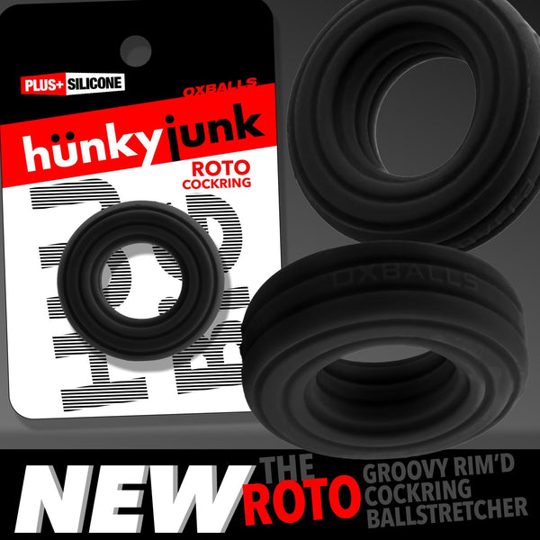 ROTO Grooved Gripper-Ribbed Cock Ring - Black Fog