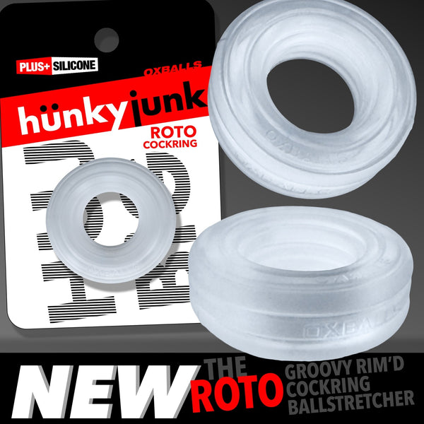 ROTO Grooved Gripper-Ribbed Cock Ring - Clear Steam