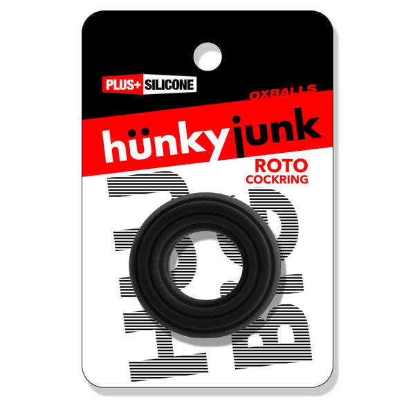 ROTO Grooved Gripper-Ribbed Cock Ring - Black Fog