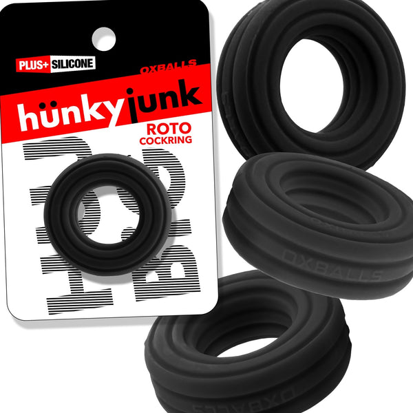 ROTO Grooved Gripper-Ribbed Cock Ring - Black Fog