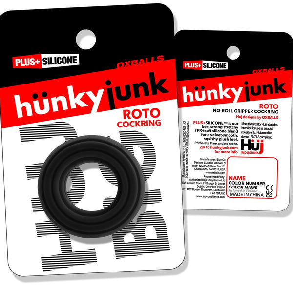 ROTO Grooved Gripper-Ribbed Cock Ring - Black Fog