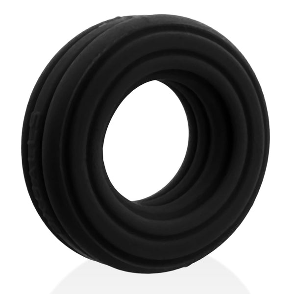 ROTO Grooved Gripper-Ribbed Cock Ring - Black Fog