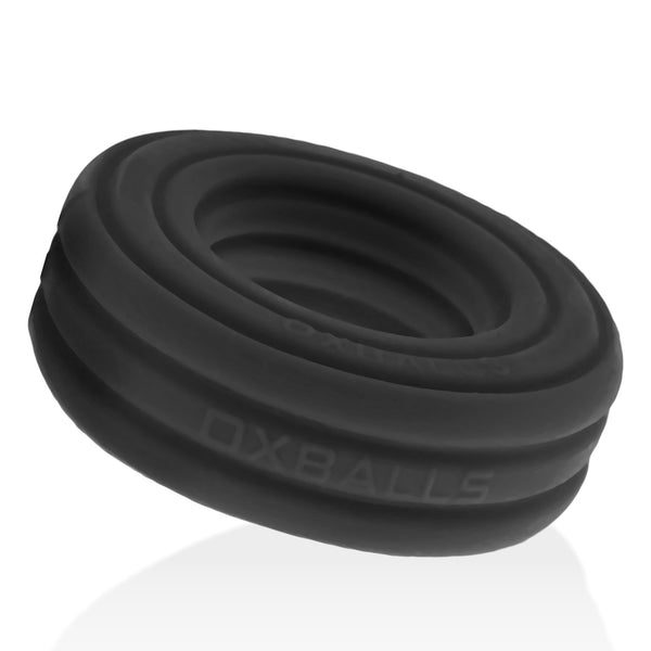 ROTO Grooved Gripper-Ribbed Cock Ring - Black Fog