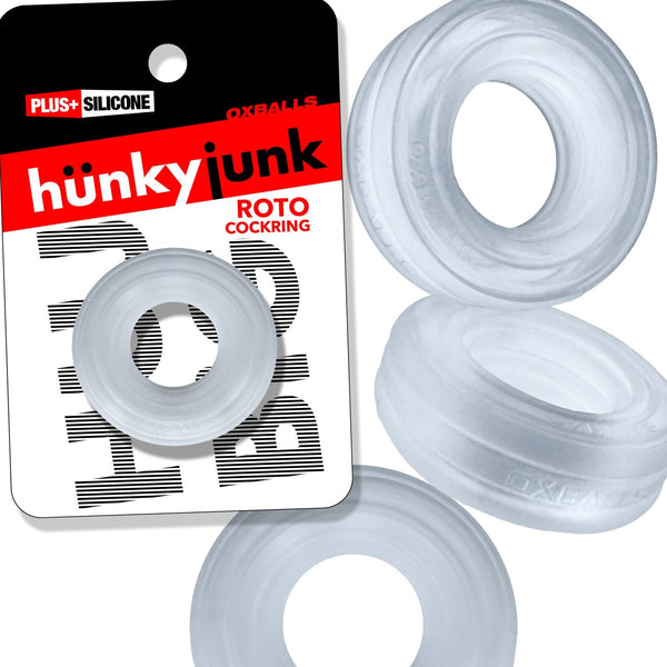 ROTO Grooved Gripper-Ribbed Cock Ring - Clear Steam
