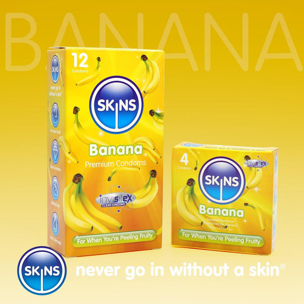 Skins Banana Condoms - 4 Pack - Extreme Toyz Singapore - https://extremetoyz.com.sg - Sex Toys and Lingerie Online Store