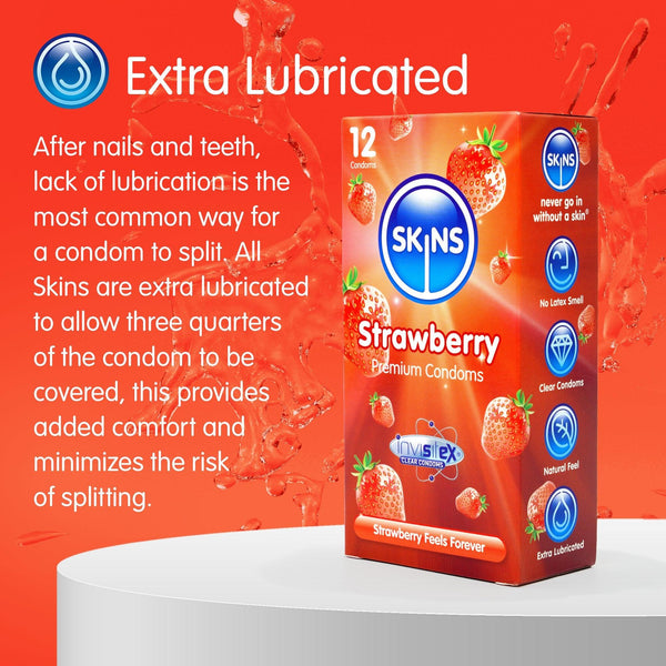 Skins Strawberry Condoms - 12 Pack - Extreme Toyz Singapore - https://extremetoyz.com.sg - Sex Toys and Lingerie Online Store